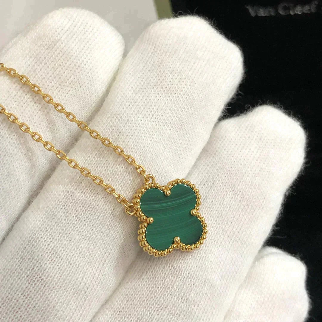 [Aurelle Style]CLOVER 15MM MALACHITE SINGLE FLOWER  NECKLACE