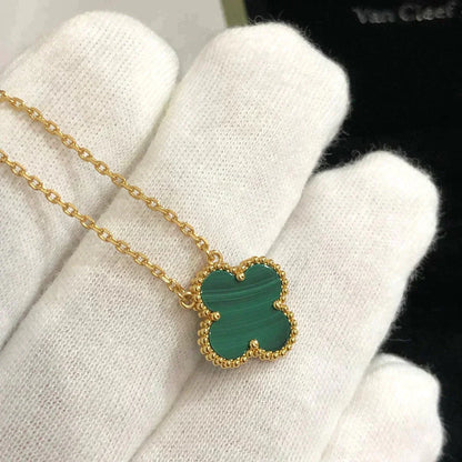 [Aurelle Style]CLOVER 15MM MALACHITE SINGLE FLOWER  NECKLACE