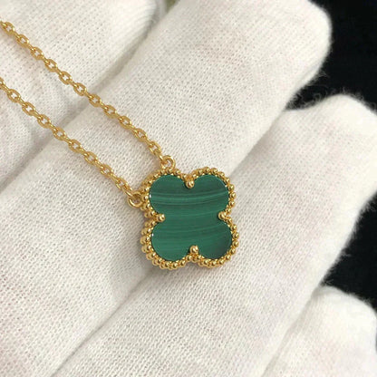 [Aurelle Style]CLOVER 15MM MALACHITE SINGLE FLOWER  NECKLACE