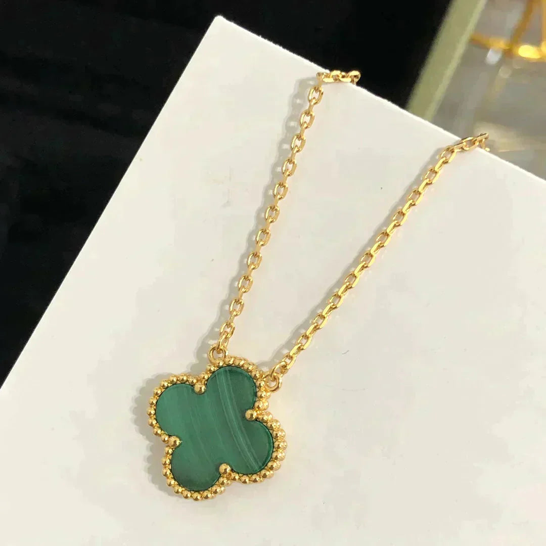 [Aurelle Style]CLOVER 15MM MALACHITE SINGLE FLOWER  NECKLACE