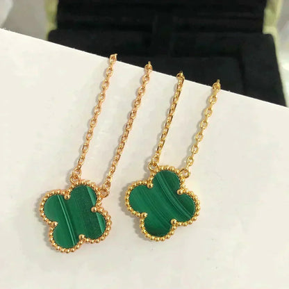 [Aurelle Style]CLOVER 15MM MALACHITE SINGLE FLOWER  NECKLACE