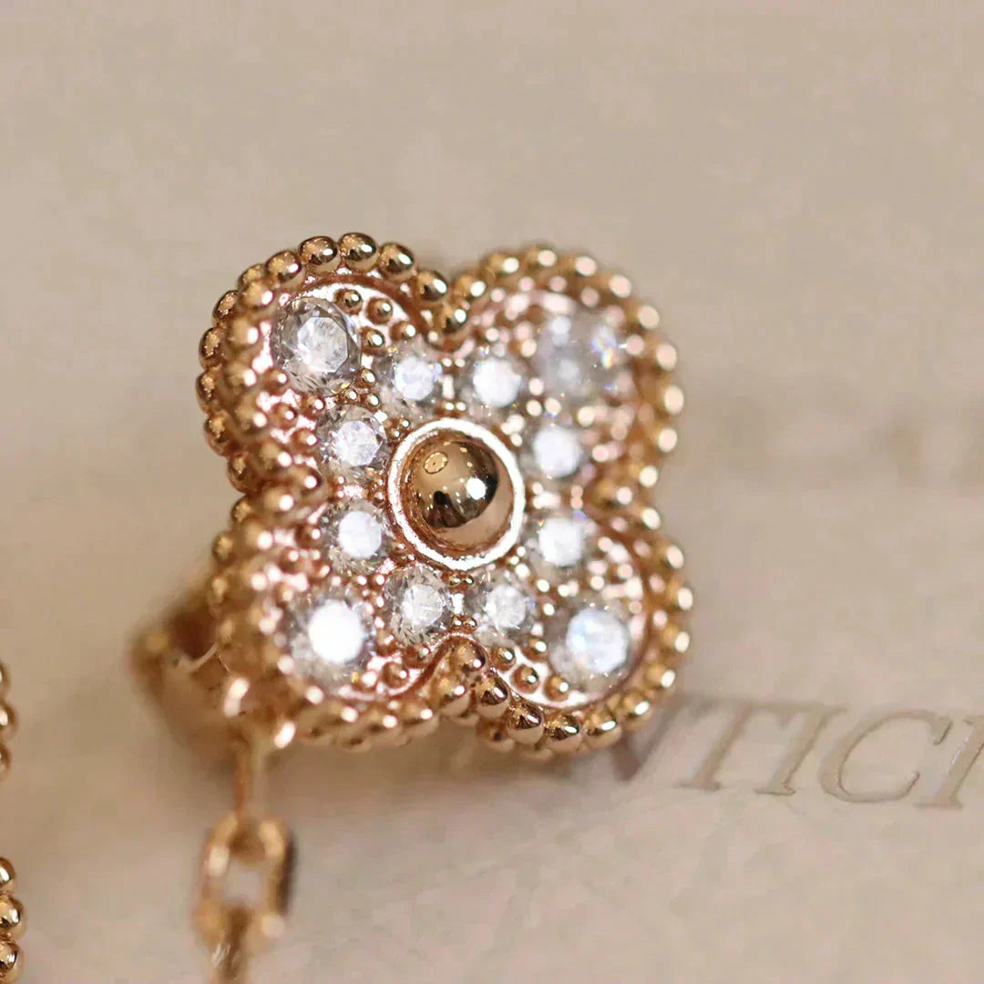 [Aurelle Style]CLOVER MEDIUM 1 MOTIFS FUll DIAMOND EARRINGS