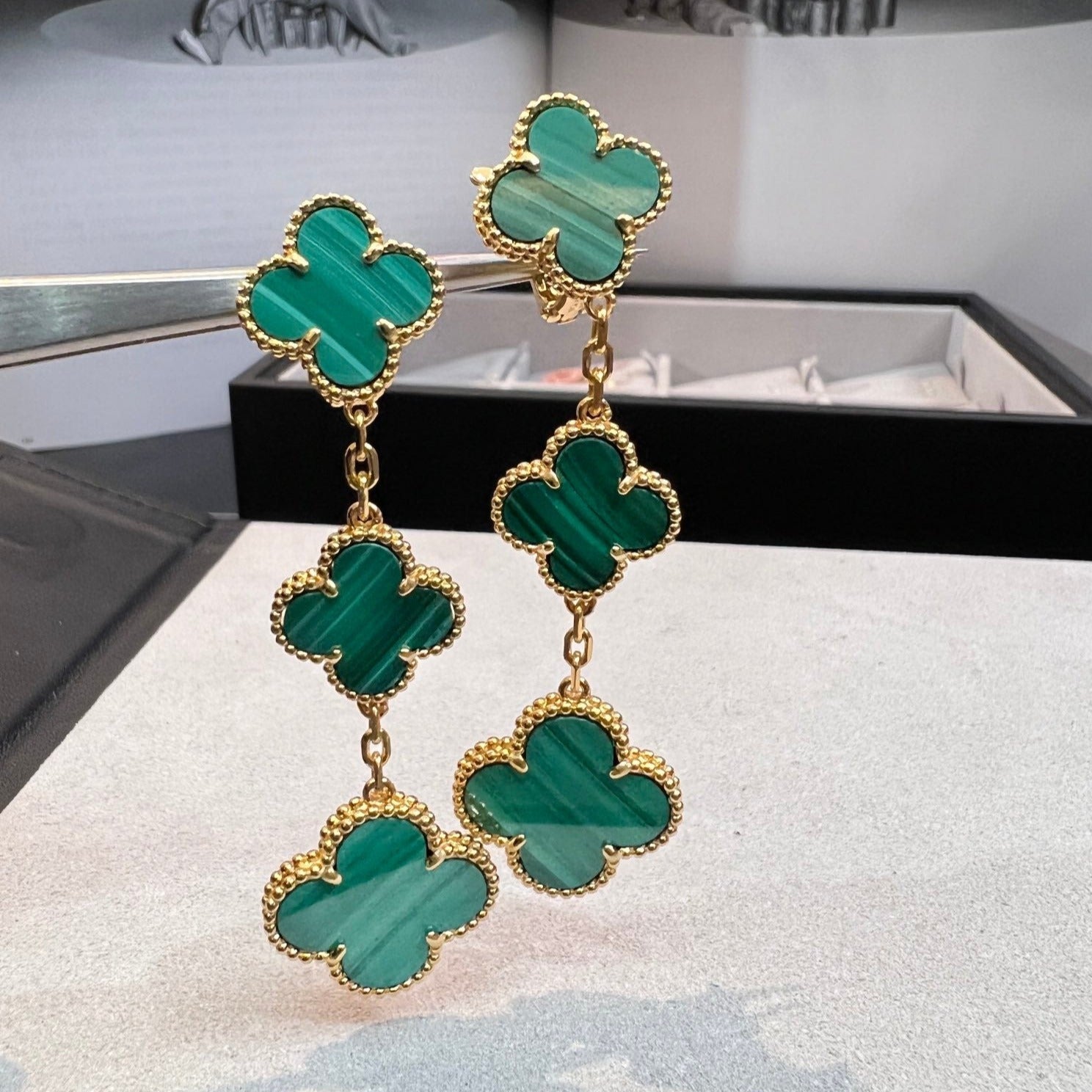 [Aurelle Style]CLOVER MALACHITE 3 MOTIFS GOLD