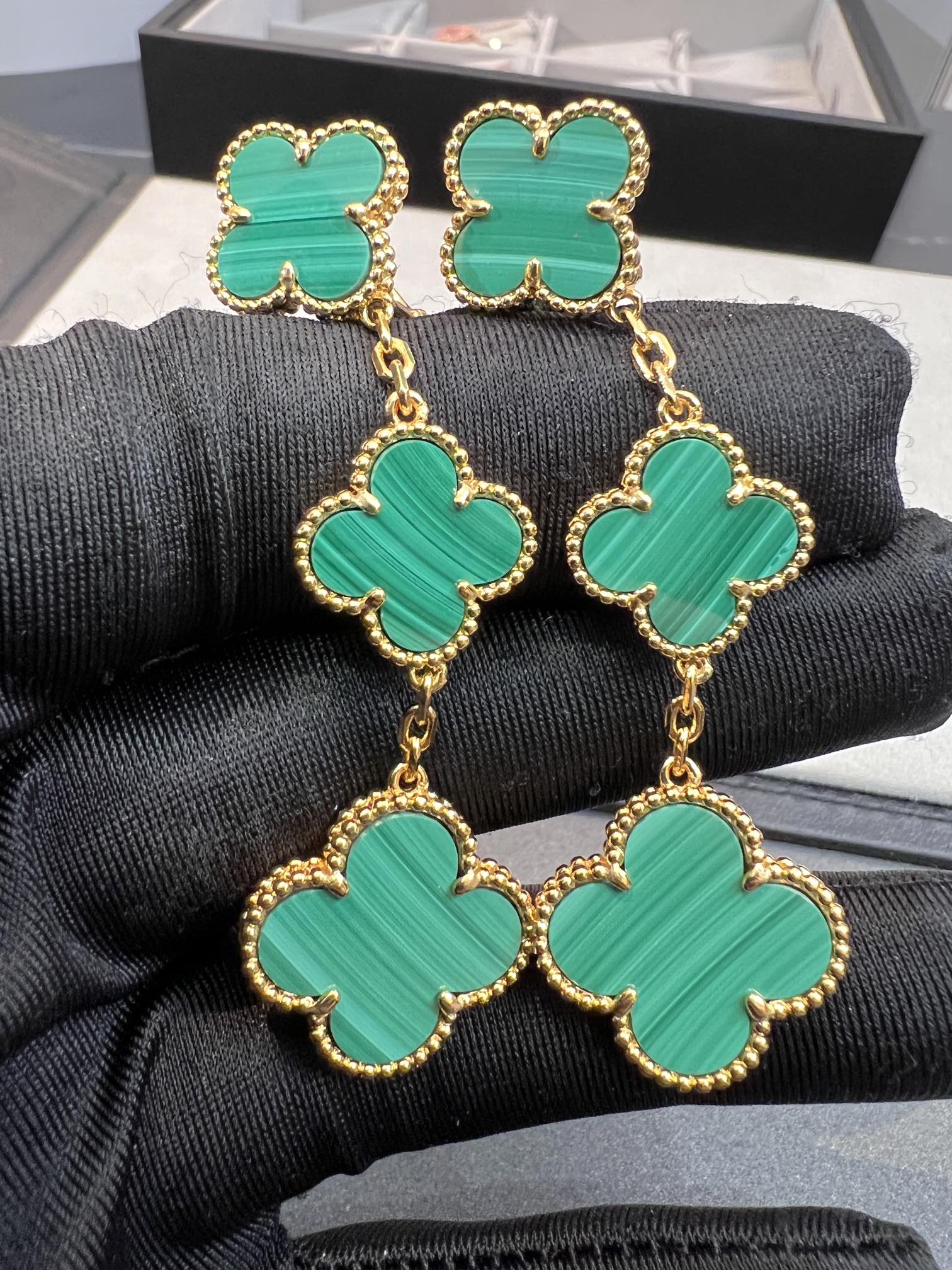 [Aurelle Style]CLOVER MALACHITE 3 MOTIFS GOLD