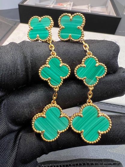 [Aurelle Style]CLOVER MALACHITE 3 MOTIFS GOLD