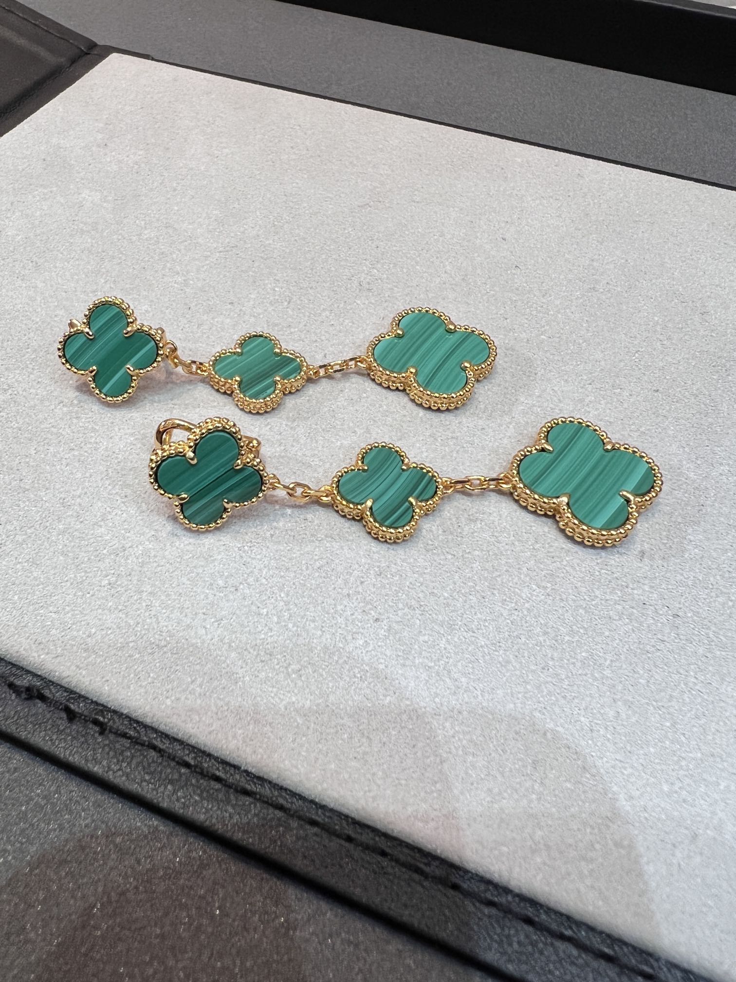 [Aurelle Style]CLOVER MALACHITE 3 MOTIFS GOLD