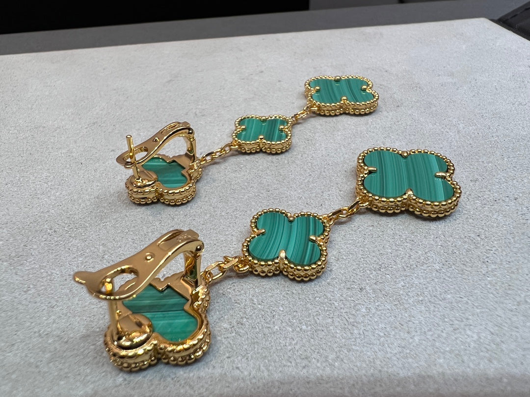 [Aurelle Style]CLOVER MALACHITE 3 MOTIFS GOLD