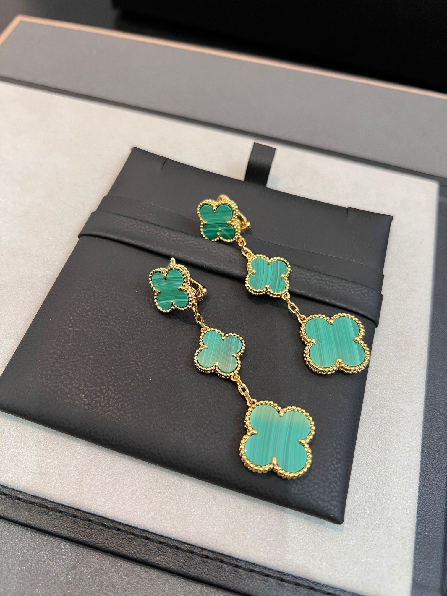 [Aurelle Style]CLOVER MALACHITE 3 MOTIFS GOLD