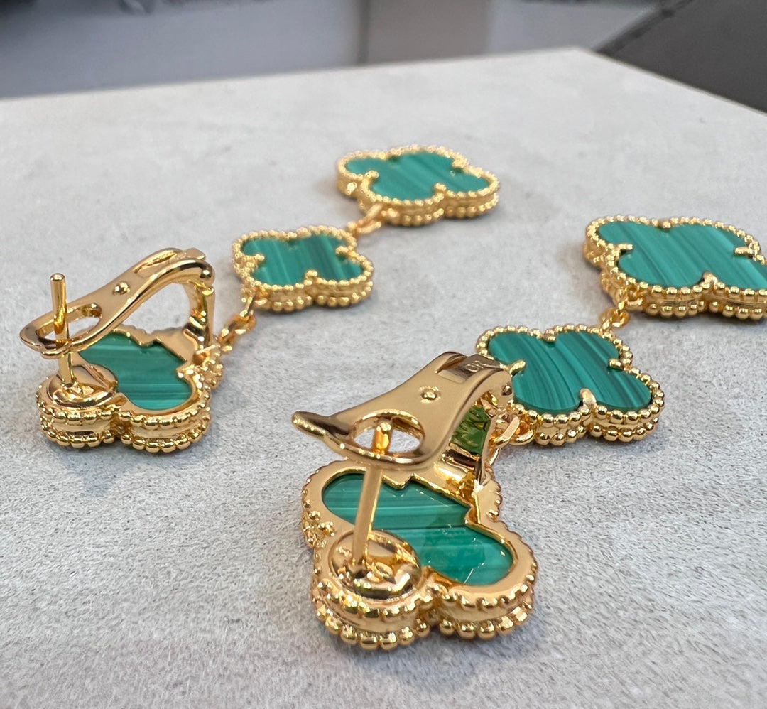 [Aurelle Style]CLOVER MALACHITE 3 MOTIFS GOLD