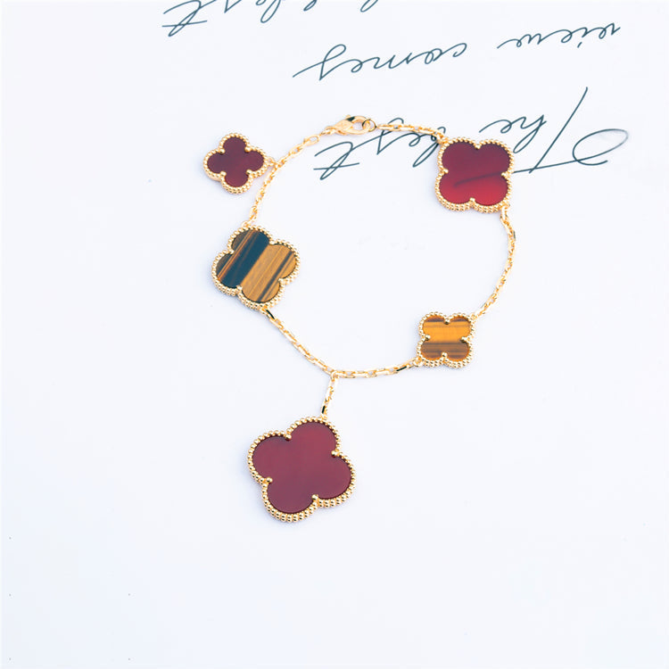 [Aurelle Style]CLOVER BRACELET 5 MOTIFS CARNELIAN TIGER EYE