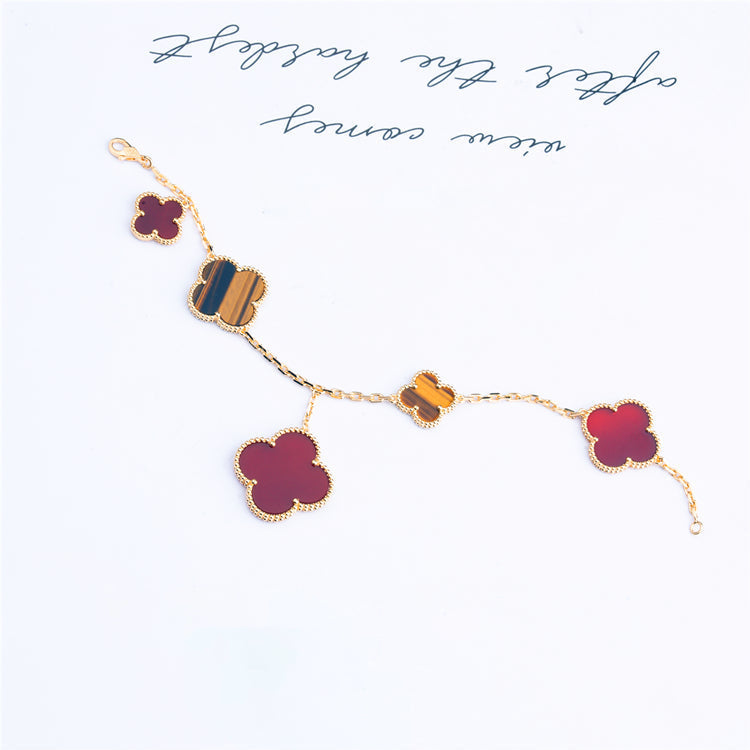 [Aurelle Style]CLOVER BRACELET 5 MOTIFS CARNELIAN TIGER EYE