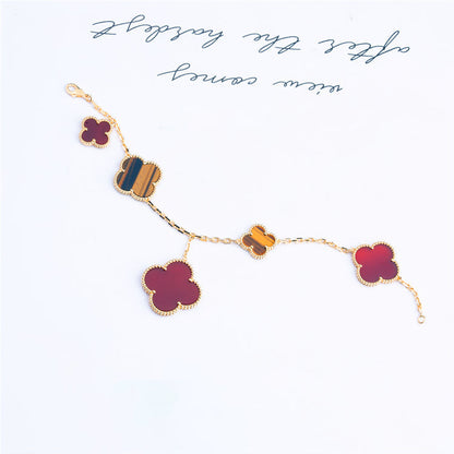[Aurelle Style]CLOVER BRACELET 5 MOTIFS CARNELIAN TIGER EYE