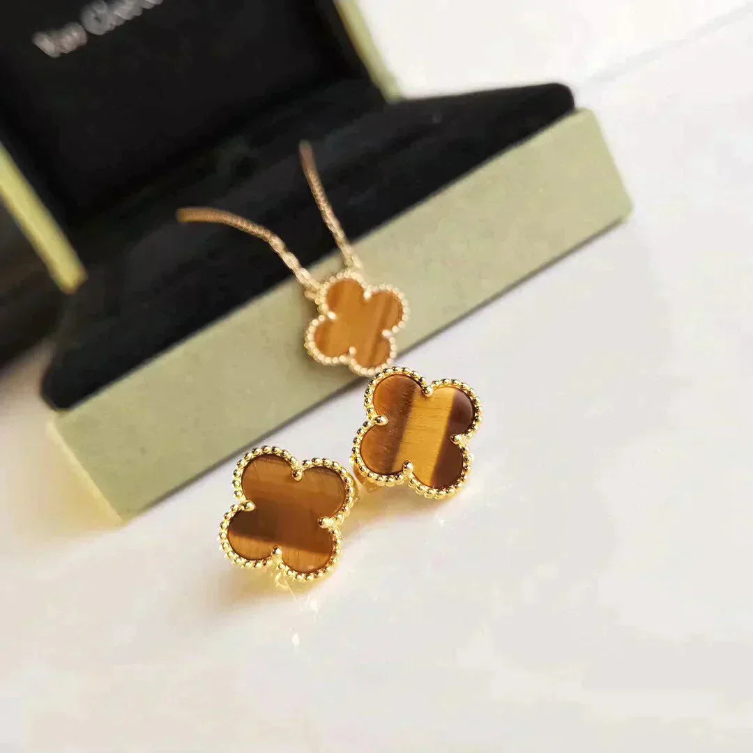 [Aurelle Style]CLOVER MEDIUM 1 MOTIFS TIGER EYE EARRINGS