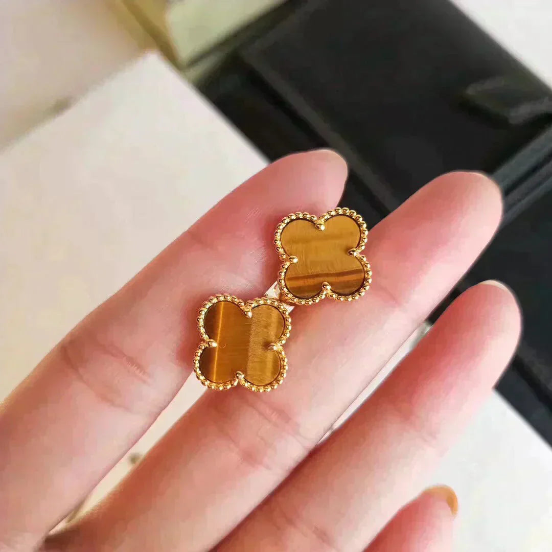 [Aurelle Style]CLOVER MEDIUM 1 MOTIFS TIGER EYE EARRINGS