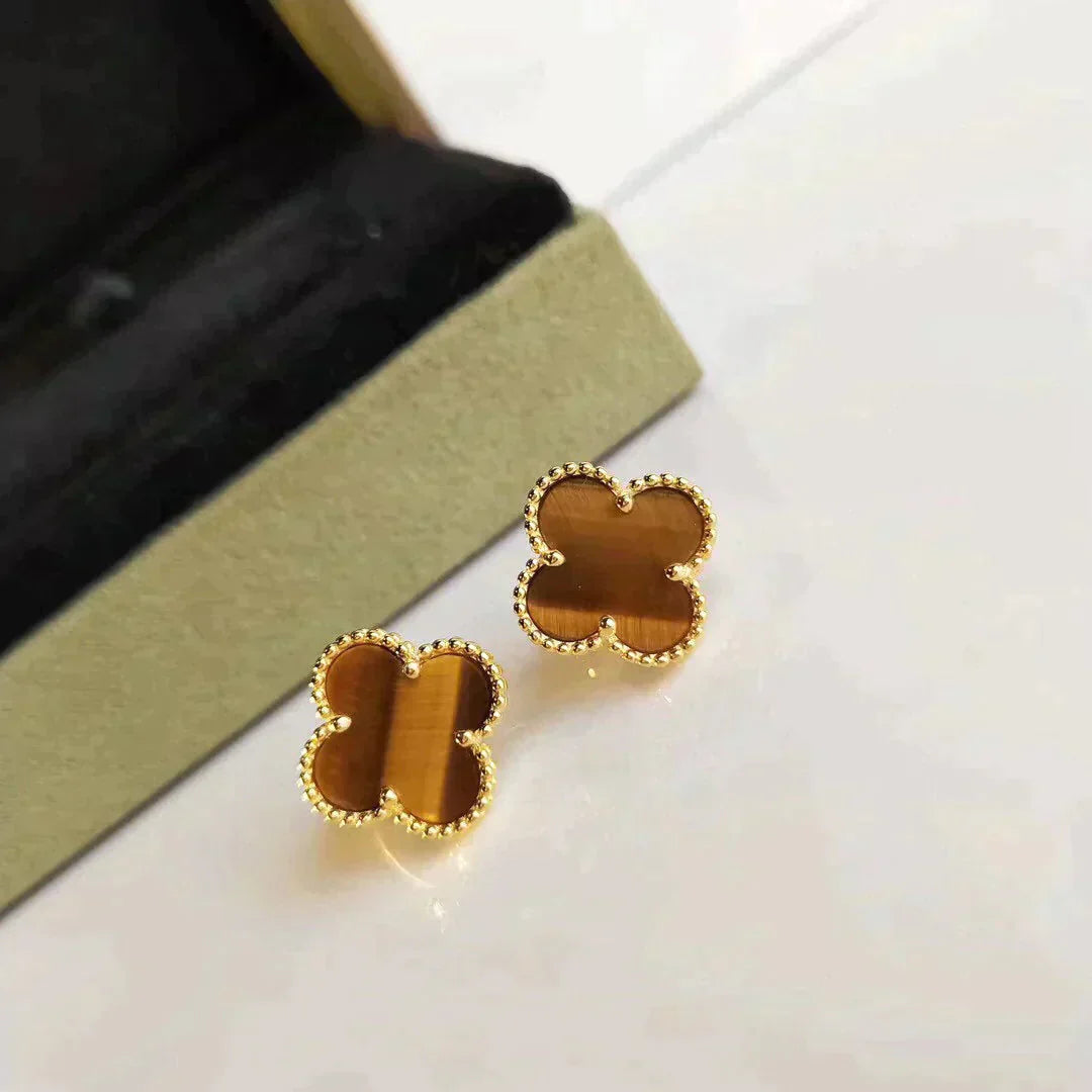 [Aurelle Style]CLOVER MEDIUM 1 MOTIFS TIGER EYE EARRINGS
