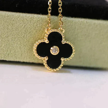[Aurelle Style]CLOVER 15MM DIAMOND ONYX NECKLACE