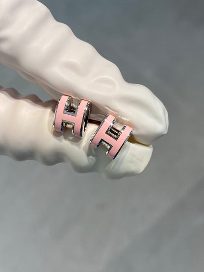 [Aurelle Style]MINI POP H SILVER EARRINGS PINK
