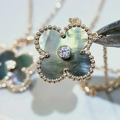 [Aurelle Style]CLOVER 15MM DIAMOND AND MOTHER-OF-GREY NECKLACE