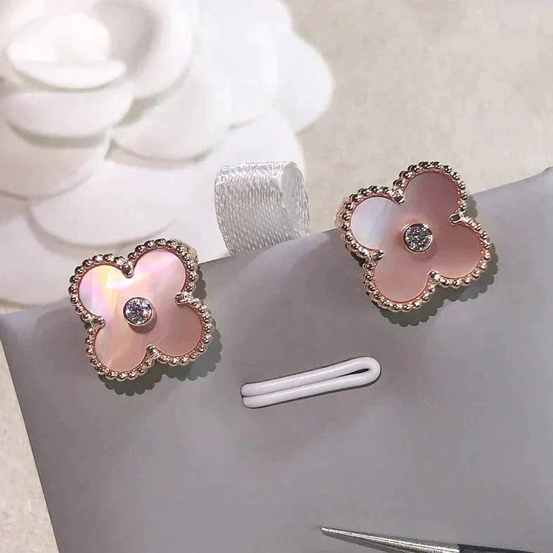 [Aurelle Style]CLOVER MEDIUM 1 MOTIFS  PINK MOP DIAMOND EARRINGS