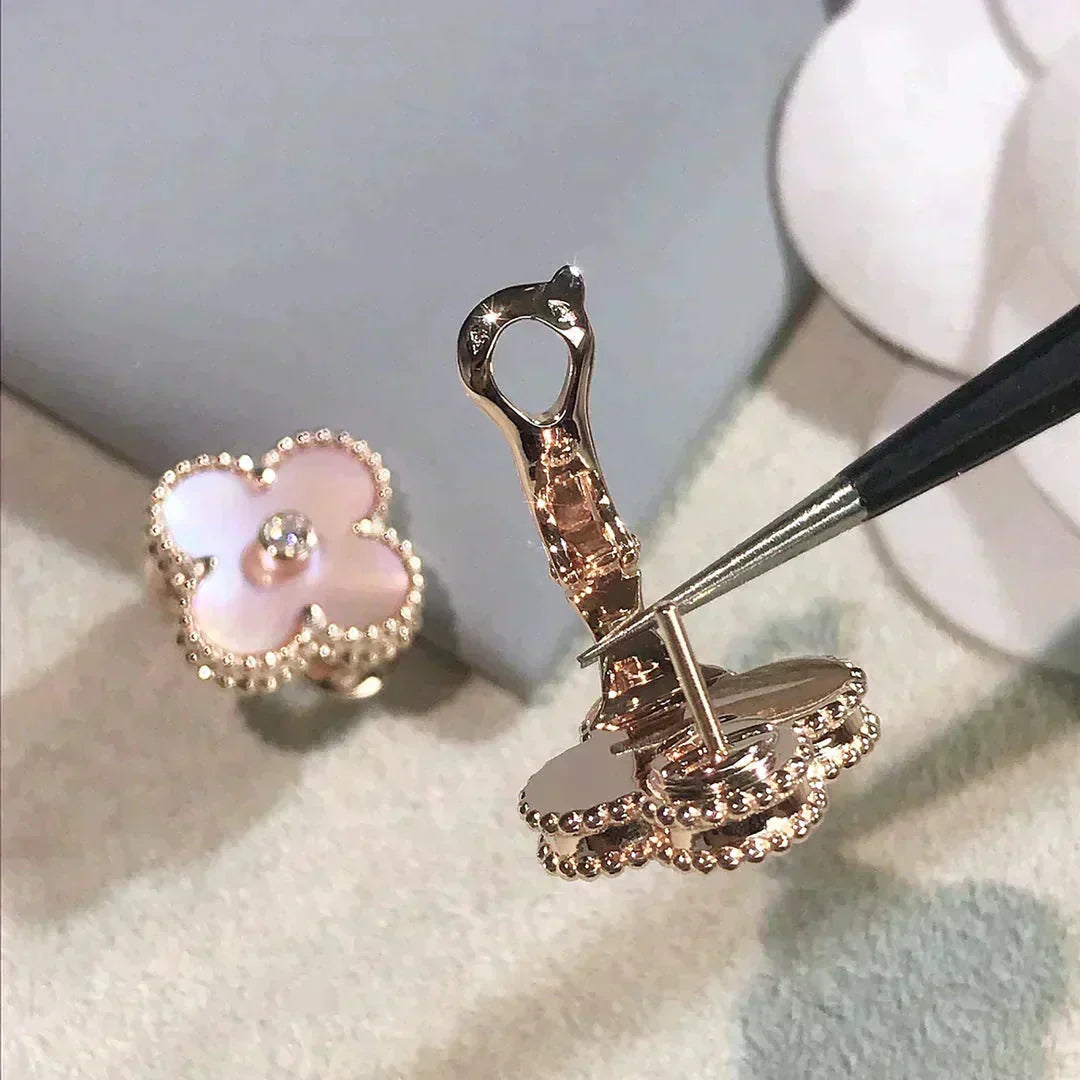 [Aurelle Style]CLOVER MEDIUM 1 MOTIFS  PINK MOP DIAMOND EARRINGS