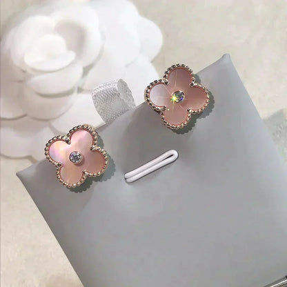 [Aurelle Style]CLOVER MEDIUM 1 MOTIFS  PINK MOP DIAMOND EARRINGS