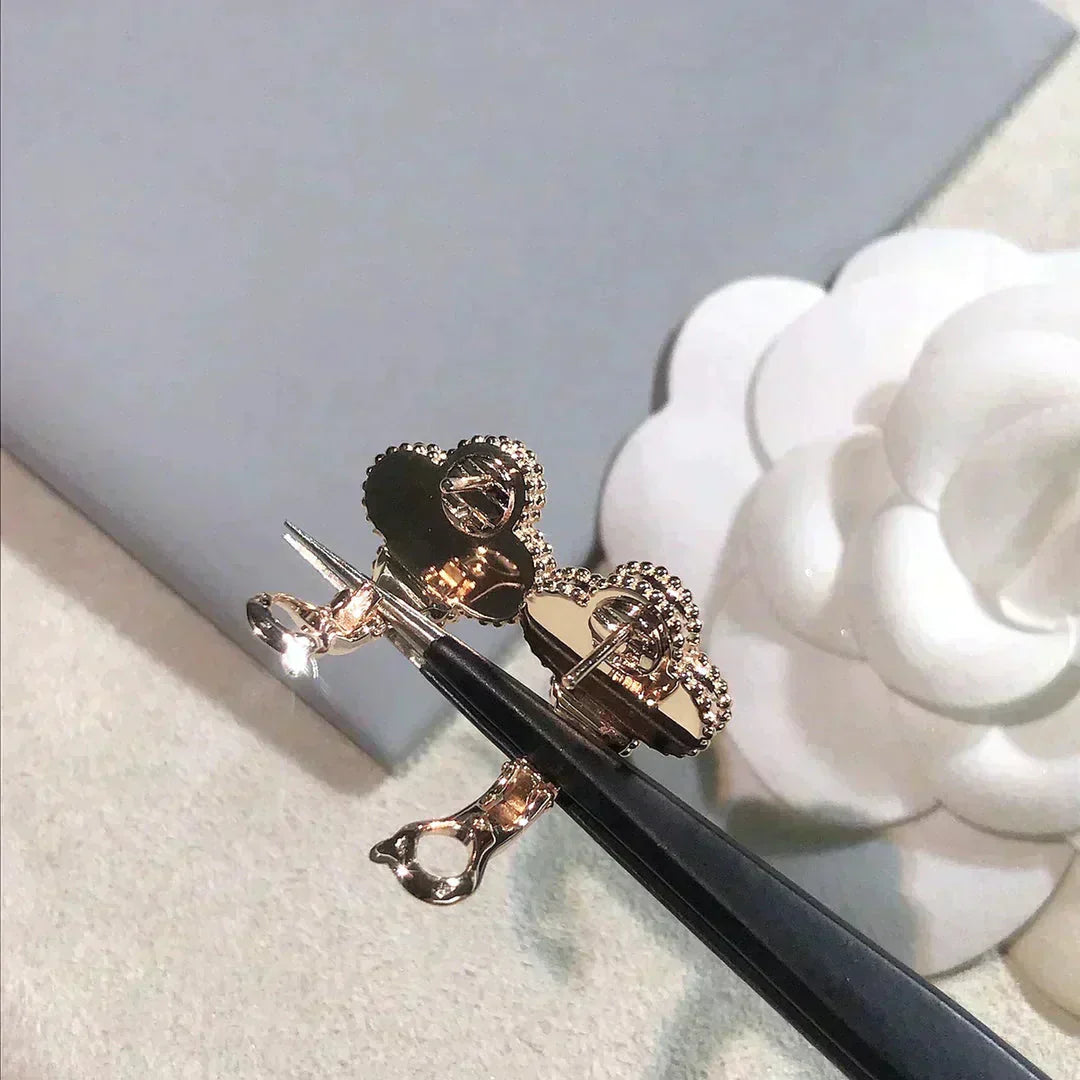 [Aurelle Style]CLOVER MEDIUM 1 MOTIFS  PINK MOP DIAMOND EARRINGS