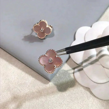 [Aurelle Style]CLOVER MEDIUM 1 MOTIFS  PINK MOP DIAMOND EARRINGS