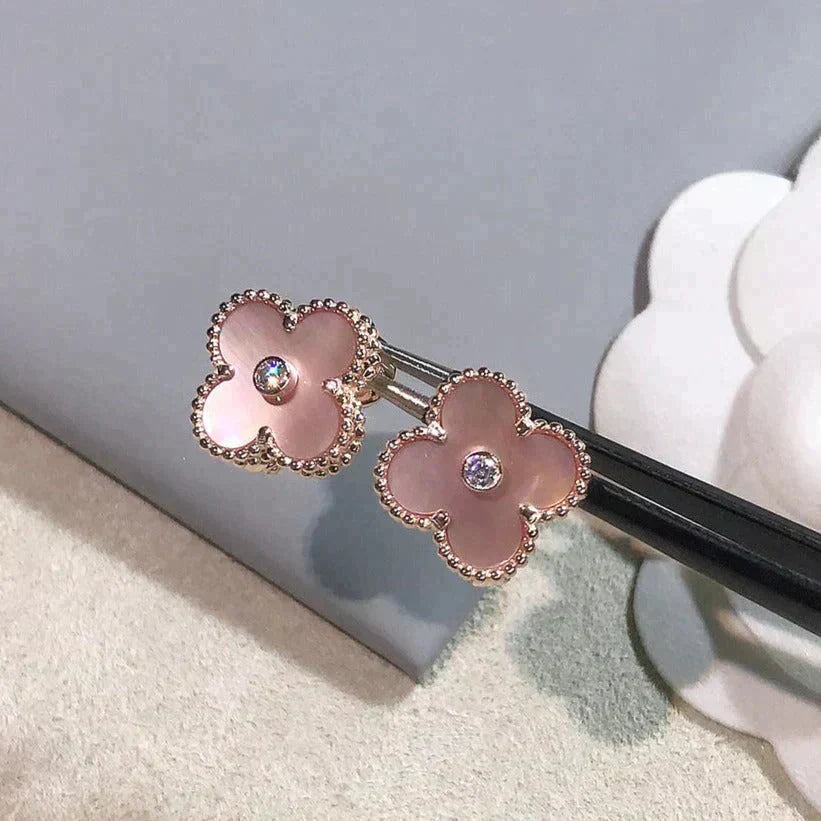 [Aurelle Style]CLOVER MEDIUM 1 MOTIFS  PINK MOP DIAMOND EARRINGS