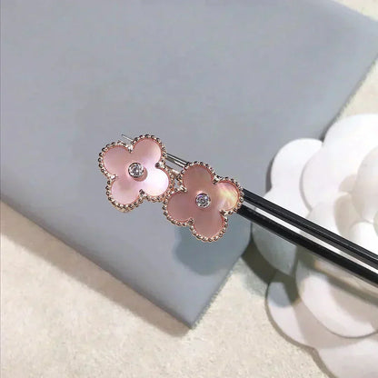[Aurelle Style]CLOVER MEDIUM 1 MOTIFS  PINK MOP DIAMOND EARRINGS