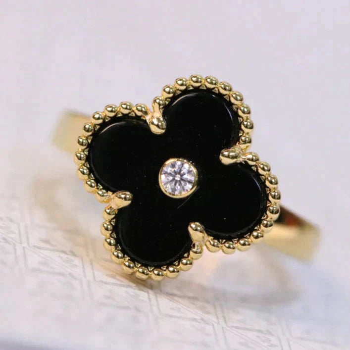 [Aurelle Style]CLOVER ONYX RING GOLD DIAMOND