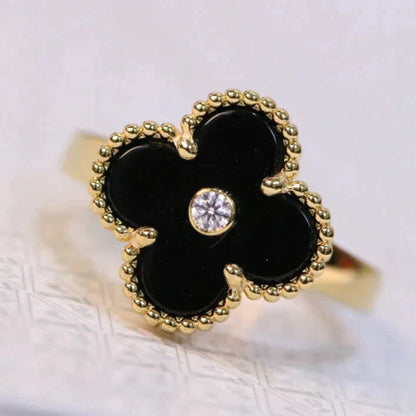 [Aurelle Style]CLOVER ONYX RING GOLD DIAMOND