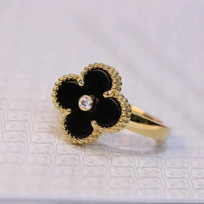 [Aurelle Style]CLOVER ONYX RING GOLD DIAMOND