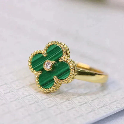 [Aurelle Style]CLOVER MALACHITE RING GOLD DIAMOND