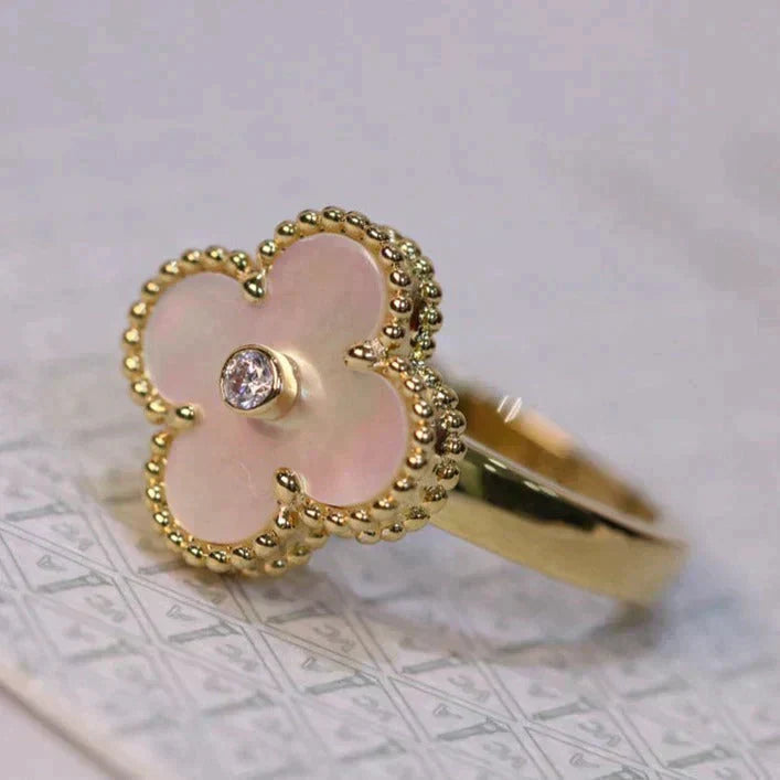 [Aurelle Style]CLOVER PINK MOP RING GOLD DIAMOND