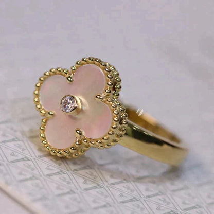 [Aurelle Style]CLOVER PINK MOP RING GOLD DIAMOND