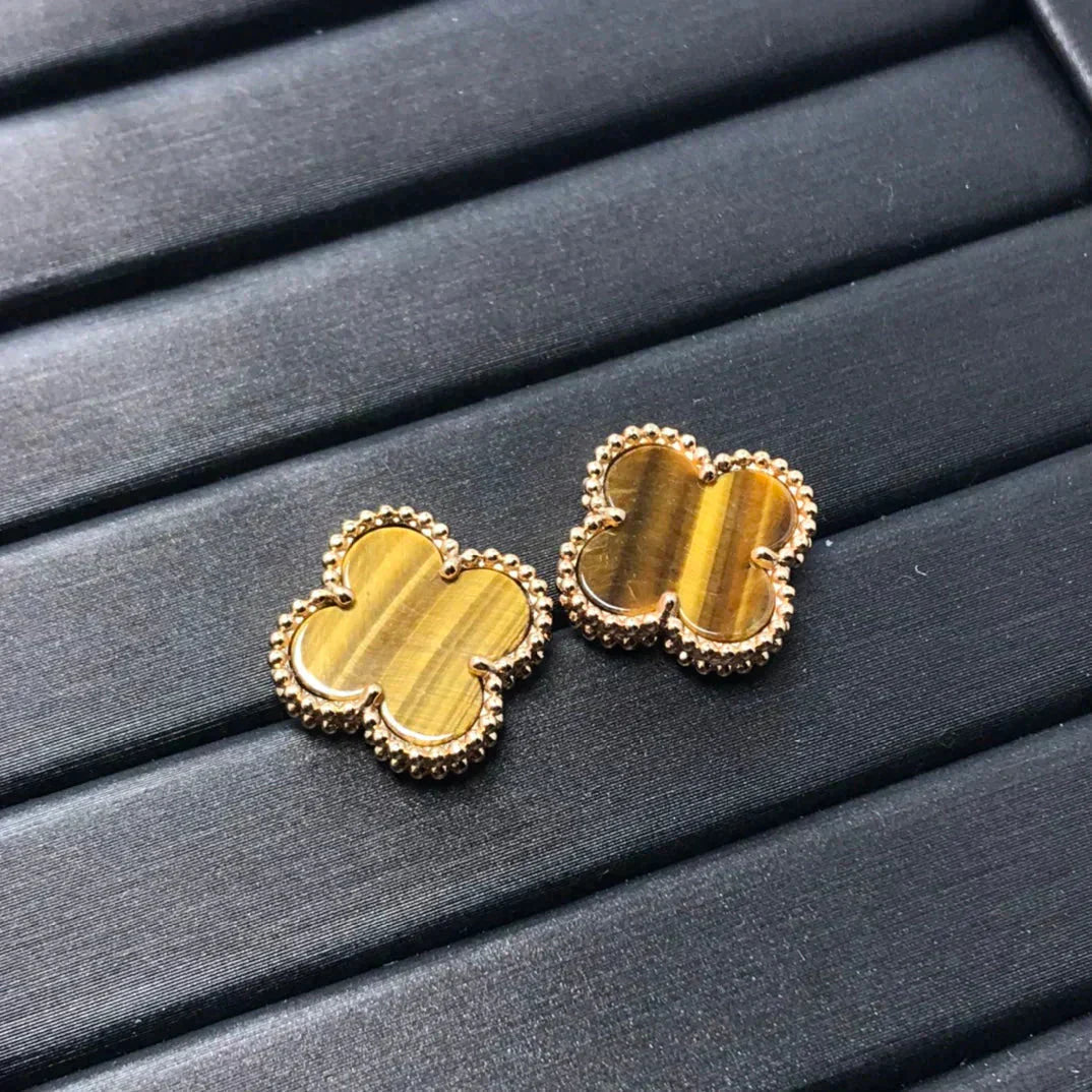 [Aurelle Style]CLOVER MEDIUM 1 MOTIFS TIGER EYE EARRINGS