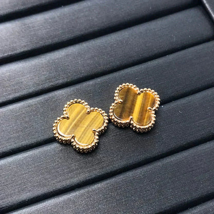 [Aurelle Style]CLOVER MEDIUM 1 MOTIFS TIGER EYE EARRINGS