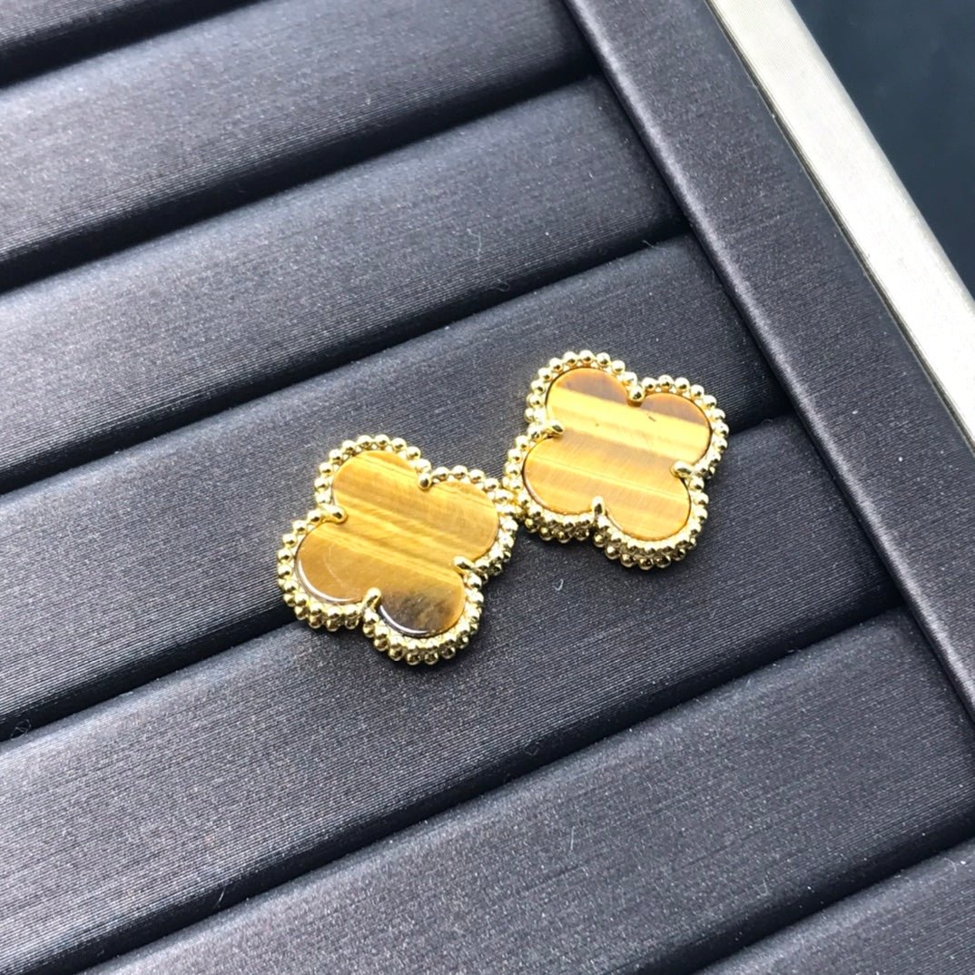 [Aurelle Style]CLOVER MEDIUM 1 MOTIFS TIGER EYE EARRINGS