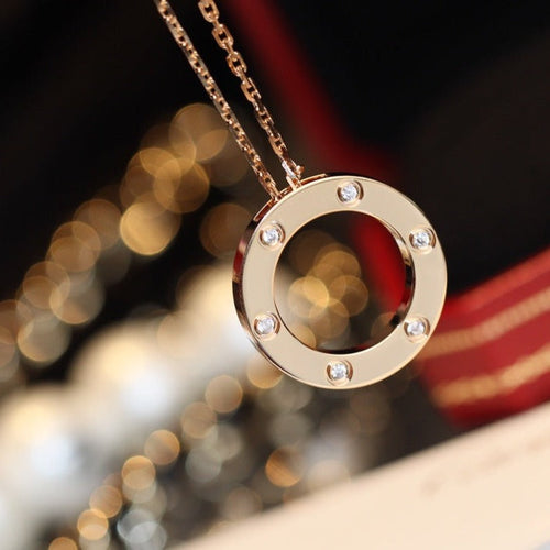 [Aurelle Style]LOVE NECKLACE 16MM 6 DIAMONDS PINK GOLD