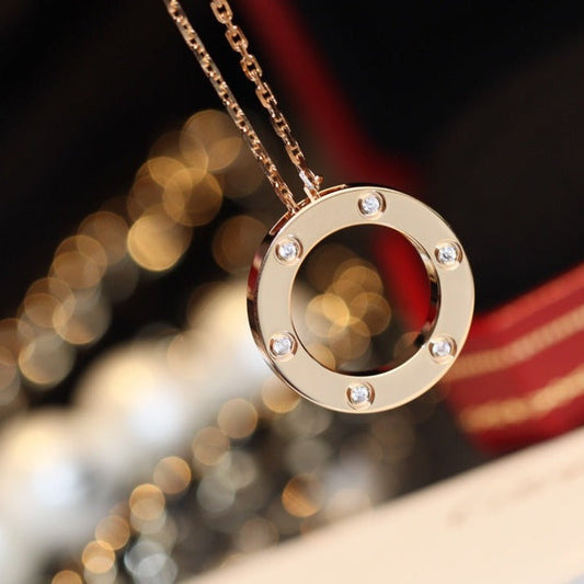 [Aurelle Style]LOVE NECKLACE 16MM 6 DIAMONDS PINK GOLD