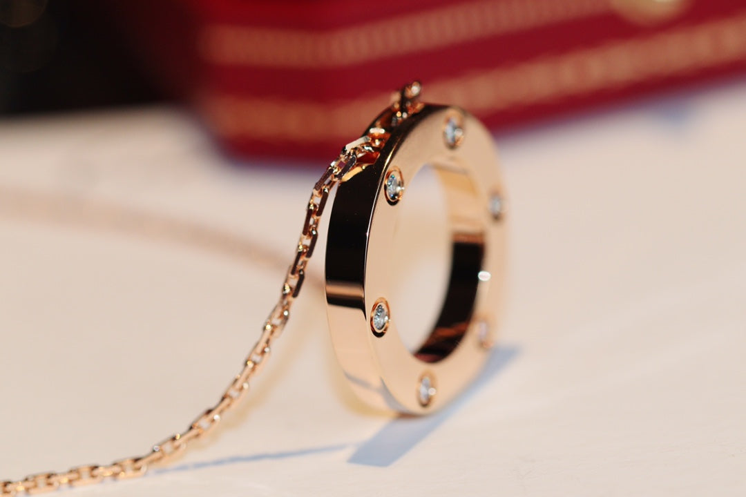 [Aurelle Style]LOVE NECKLACE 16MM 6 DIAMONDS PINK GOLD