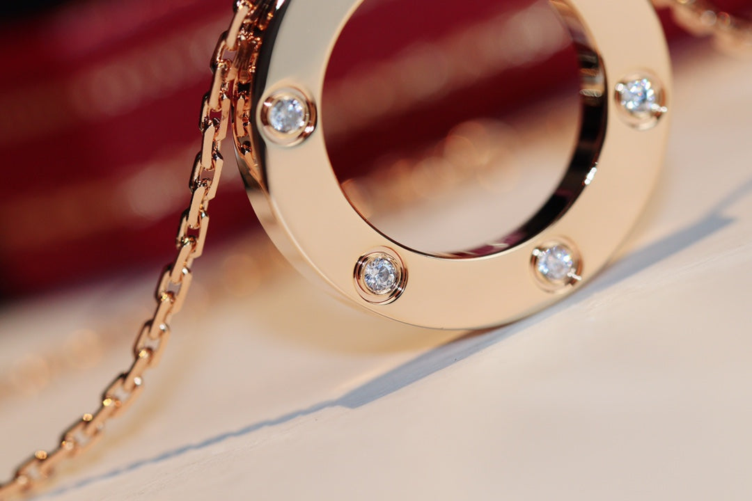 [Aurelle Style]LOVE NECKLACE 16MM 6 DIAMONDS PINK GOLD