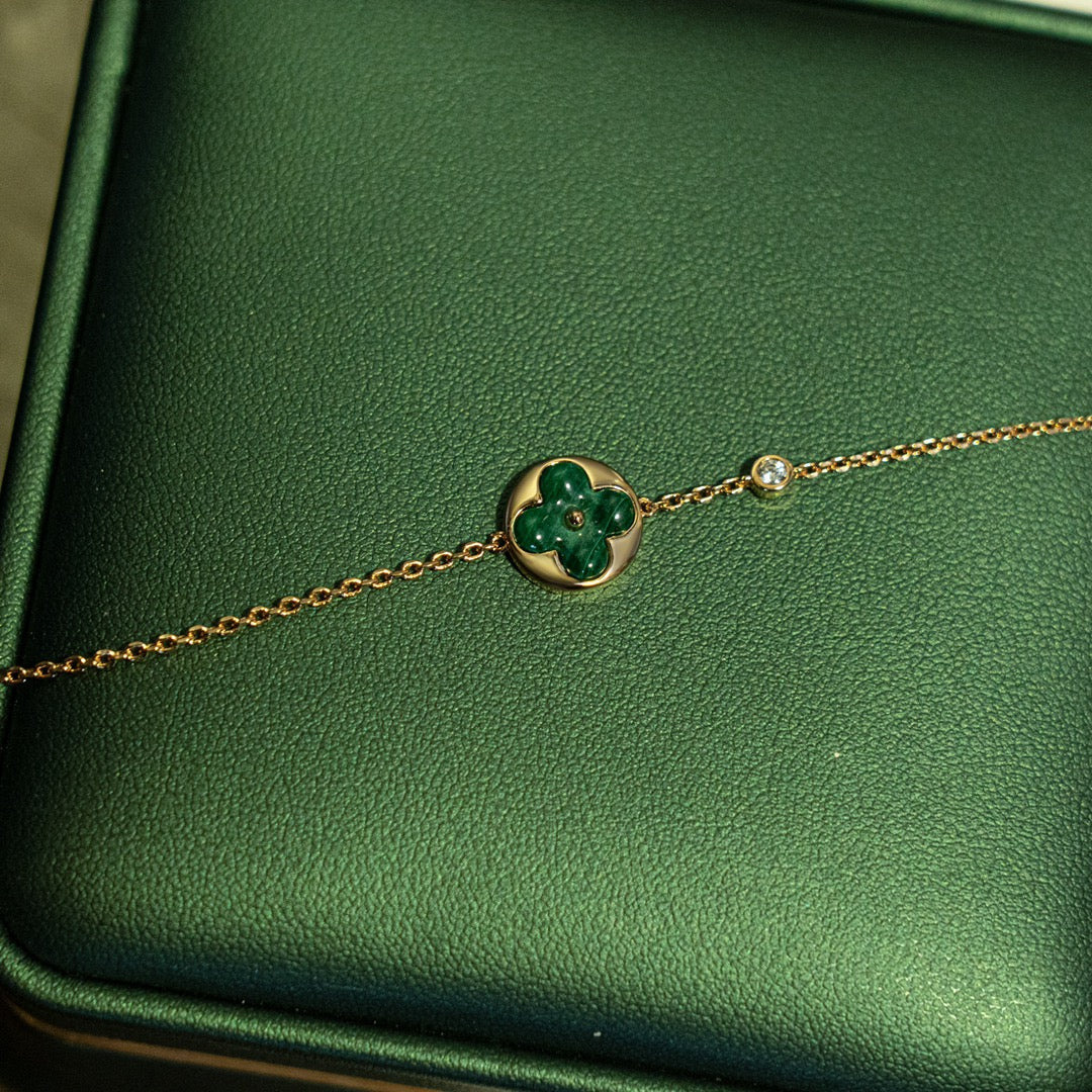 [Aurelle Style]SUN MALACHITE 1 DIAMOND PINK GOLD BRACELET