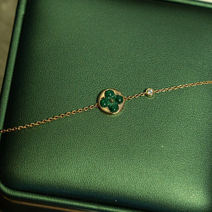 [Aurelle Style]SUN MALACHITE 1 DIAMOND PINK GOLD BRACELET