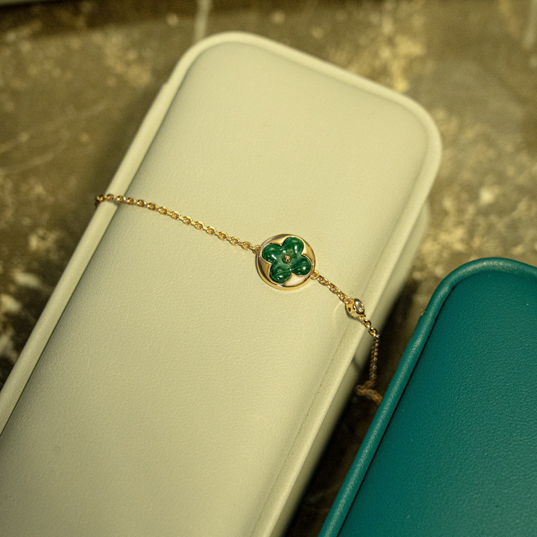 [Aurelle Style]SUN MALACHITE 1 DIAMOND PINK GOLD BRACELET