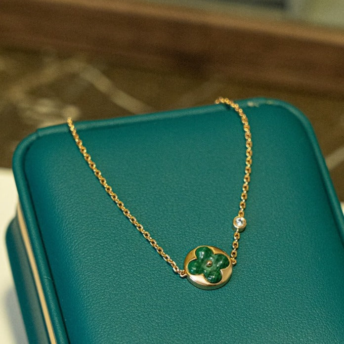 [Aurelle Style]SUN MALACHITE 1 DIAMOND PINK GOLD BRACELET