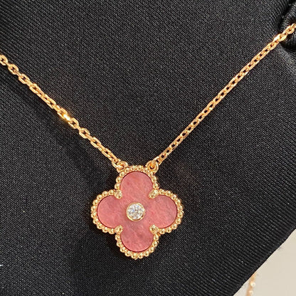 [Aurelle Style]CLOVER 15MM DIAMOND RHODONITE NECKLACE