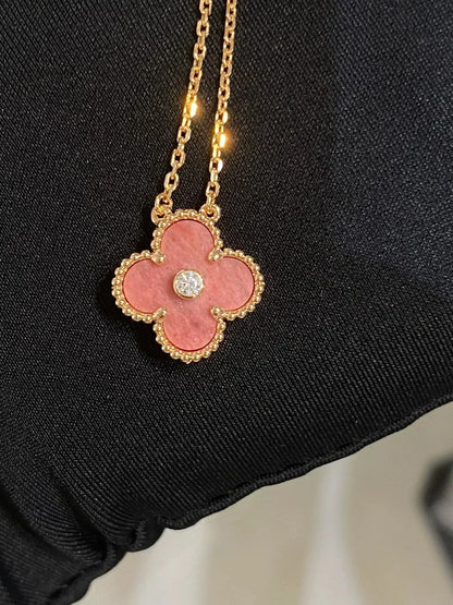 [Aurelle Style]CLOVER 15MM DIAMOND RHODONITE NECKLACE
