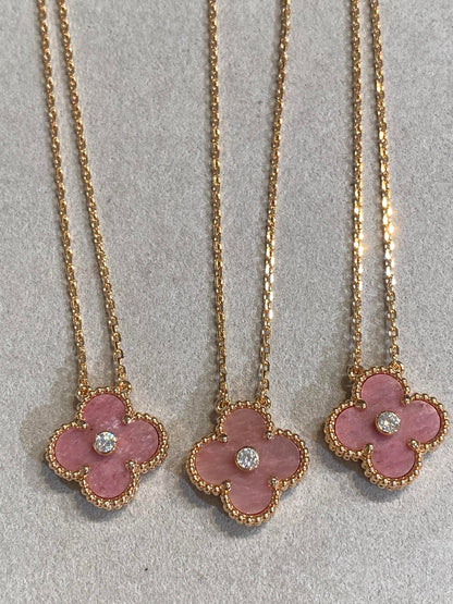 [Aurelle Style]CLOVER 15MM DIAMOND RHODONITE NECKLACE