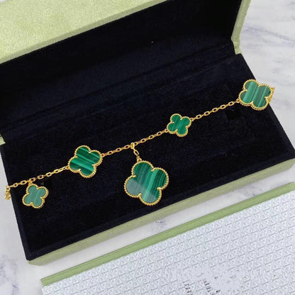 [Aurelle Style]MAGIC CLOVER MALACHITE GOLD BRACELET 5 MOTIFS